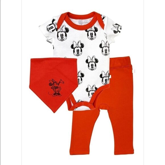 Finn & Emma 3 Piece Baby Outfit Disney Minnie Mouse Red White Black Size 9-12m - Picture 1 of 4